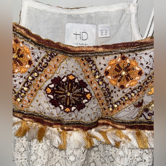 Sz 12 ANTHROPOLOGIE HD PARIS EMBELLISHED WOMENS TANK TOP CREAM COLOR - Picture 5 of 14